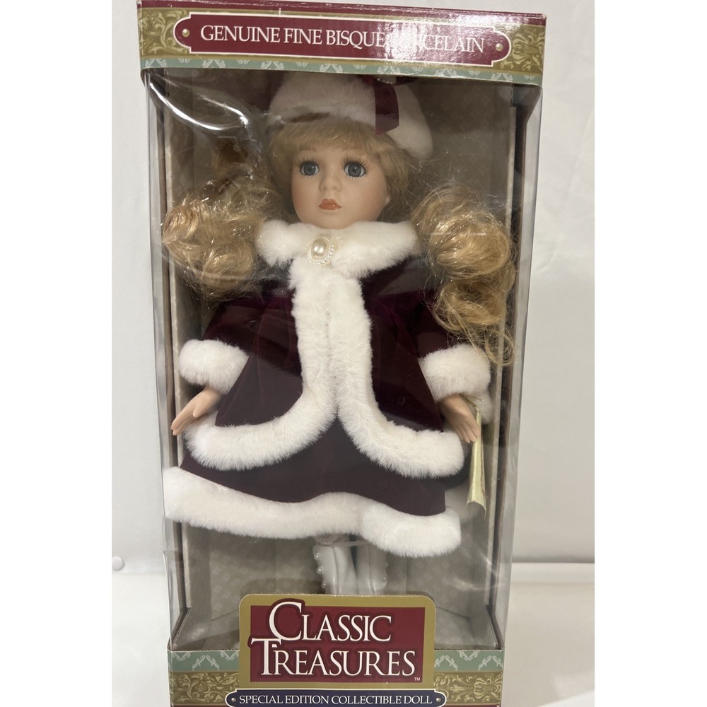 Classic Treasures Genuine Fine Bisque Porcelain Collectible Christmas Doll New‎